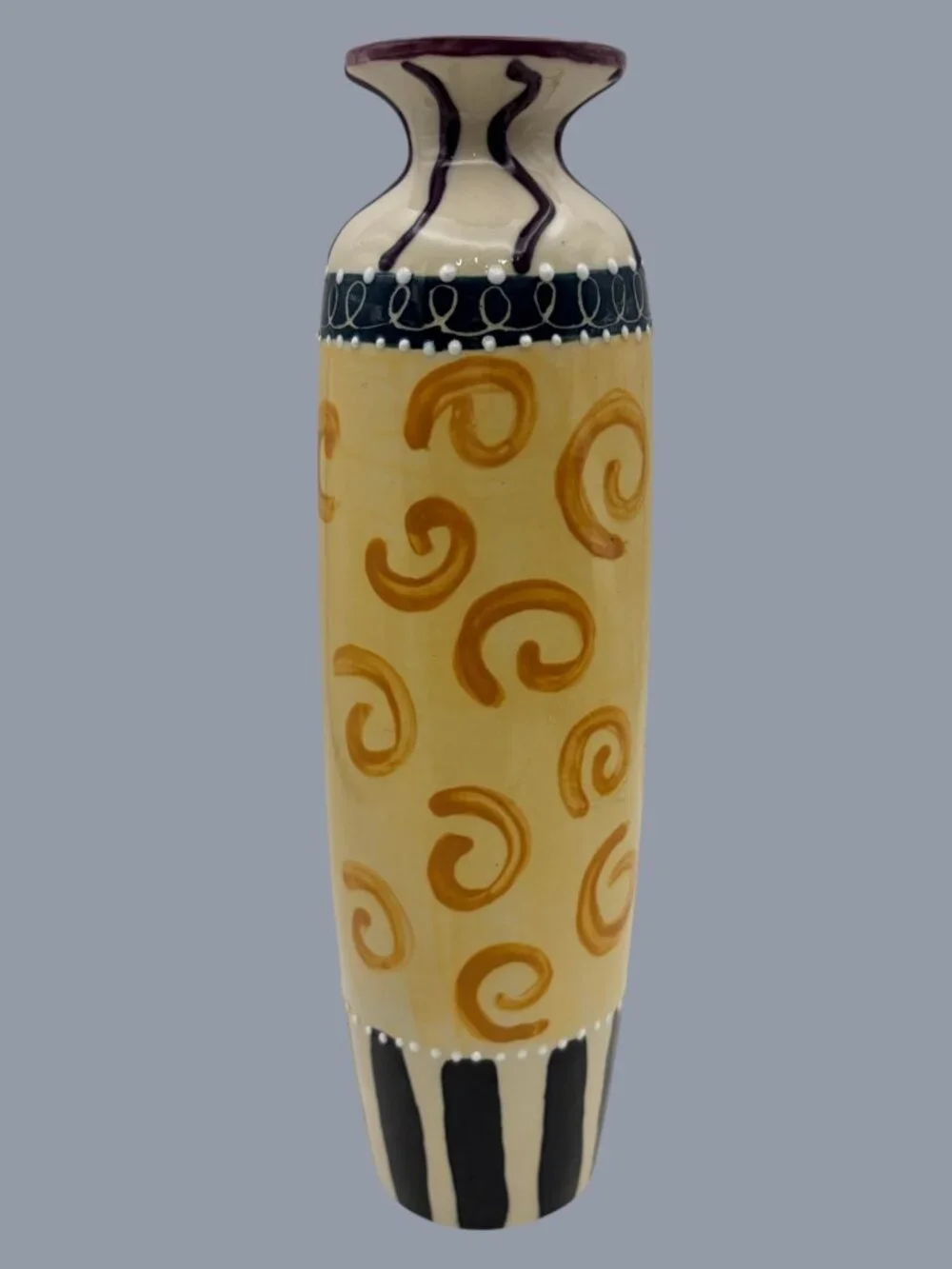 Signed Lily Mae & Sophronia Hand-Painted Ceramic Vase 10” Tall Folk Art Pottery